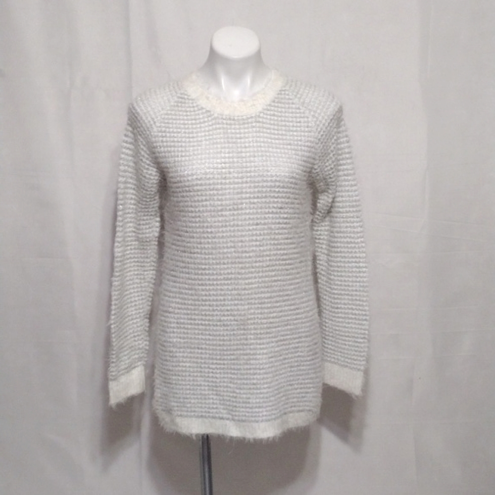 XOXO Cozy Soft Fuzzy Open Knit Ribbed Lounge Pullover Tunic Sweater Top Medium